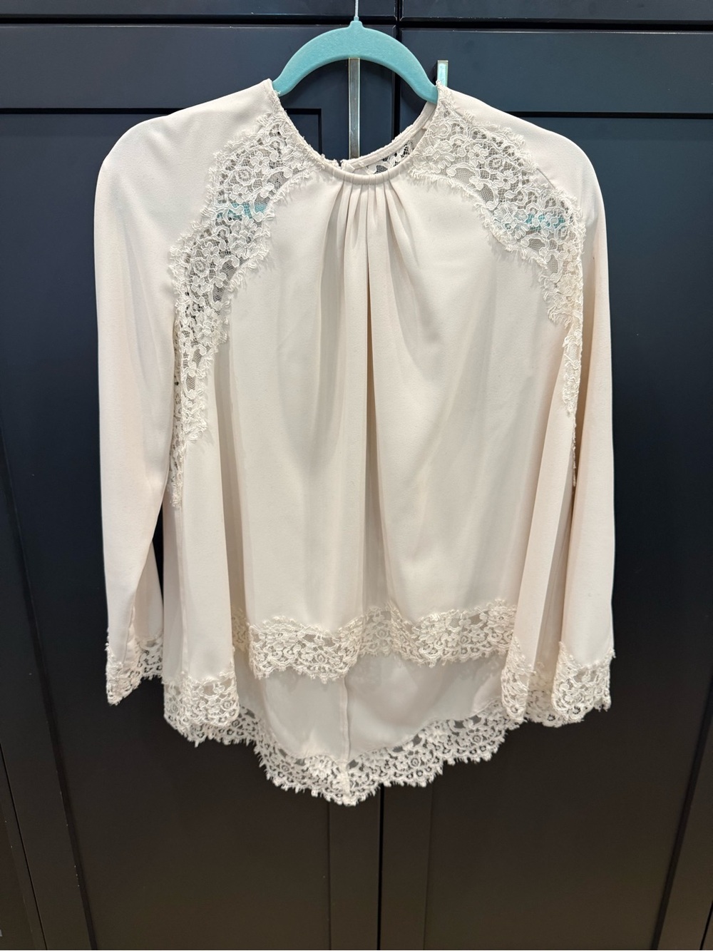 Lace Trim Long Sleeve Blouse - Cream
